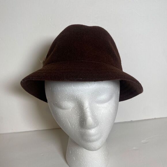 Vintage Kangol Design Brown Felt Cloche Hat Feather Accent  display picture 2